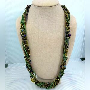 🔵 EUC Green, Blue, Purple Glass and Acrylic Necklace